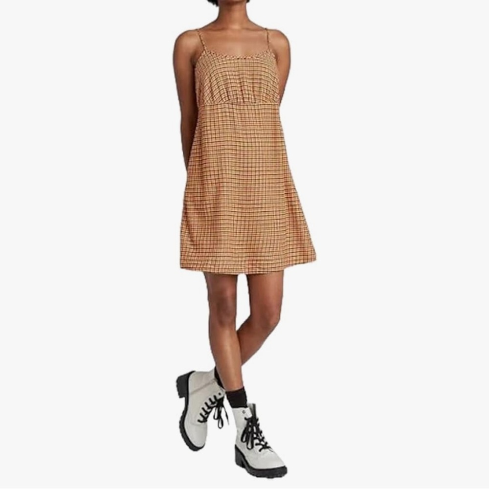 NWT Wild Fable Women's Woven Slip Dress - (Brown Plaid, Large)
